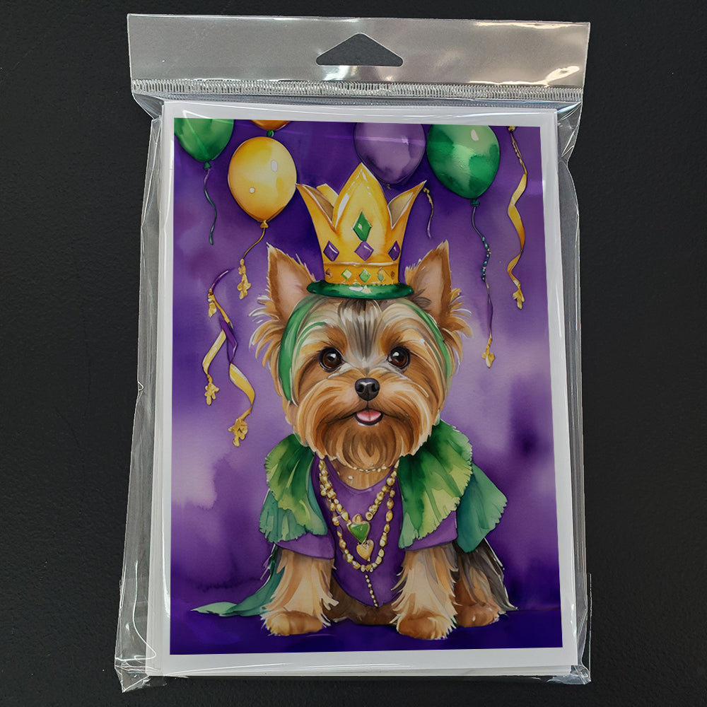 Yorkshire Terrier King of Mardi Gras Greeting Cards Pack of 8 Blank Cards with Envelopes Whimsical A7 Size 5x7