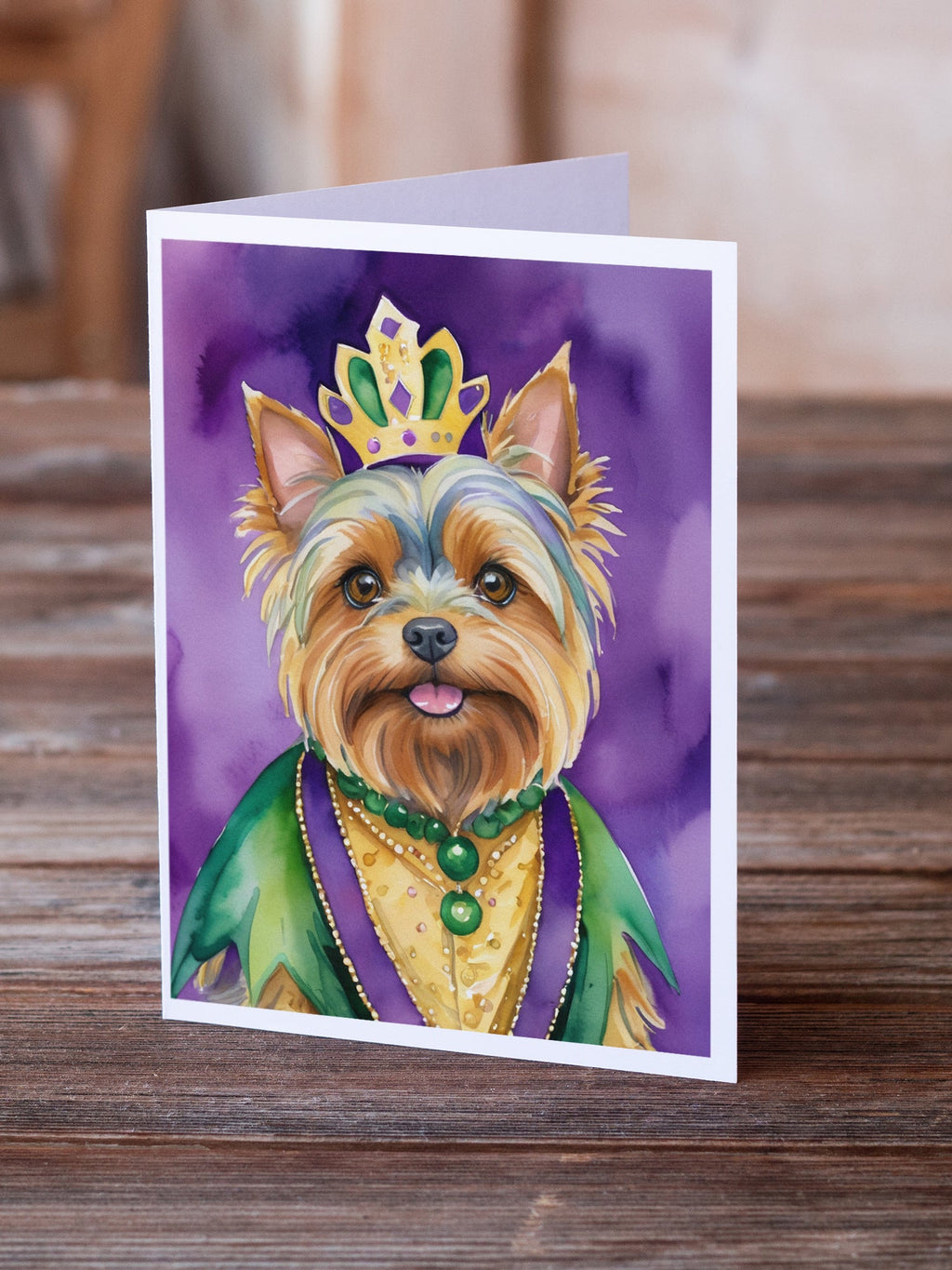 Yorkshire Terrier King of Mardi Gras Greeting Cards Pack of 8 Blank Cards with Envelopes Whimsical A7 Size 5x7