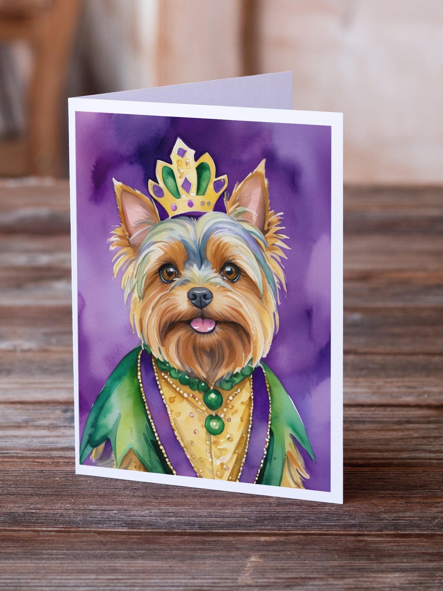 Yorkshire Terrier King of Mardi Gras Greeting Cards Pack of 8 Blank Cards with Envelopes Whimsical A7 Size 5x7