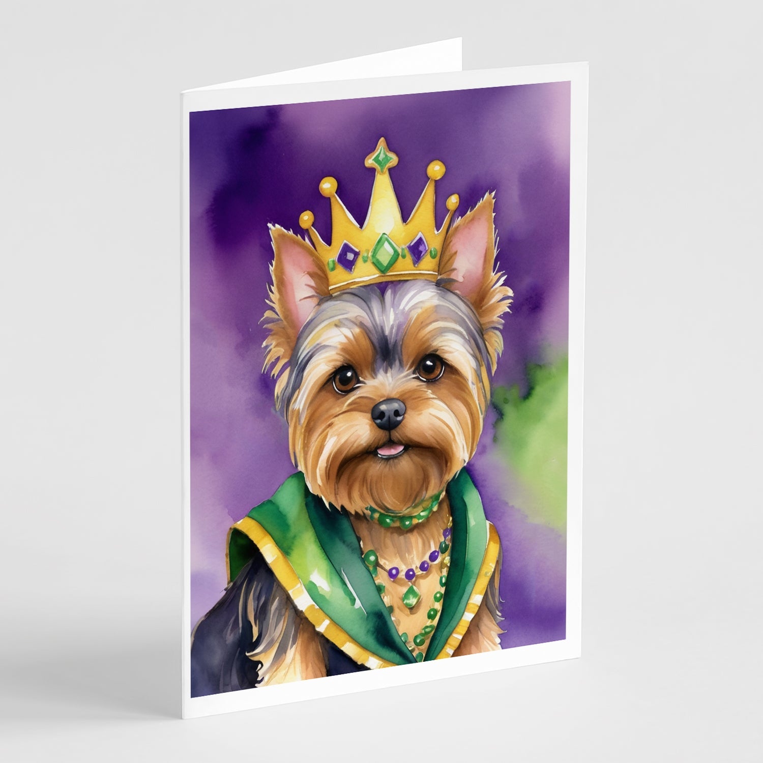 Yorkshire Terrier King of Mardi Gras Greeting Cards Pack of 8 Blank Cards with Envelopes Whimsical A7 Size 5x7