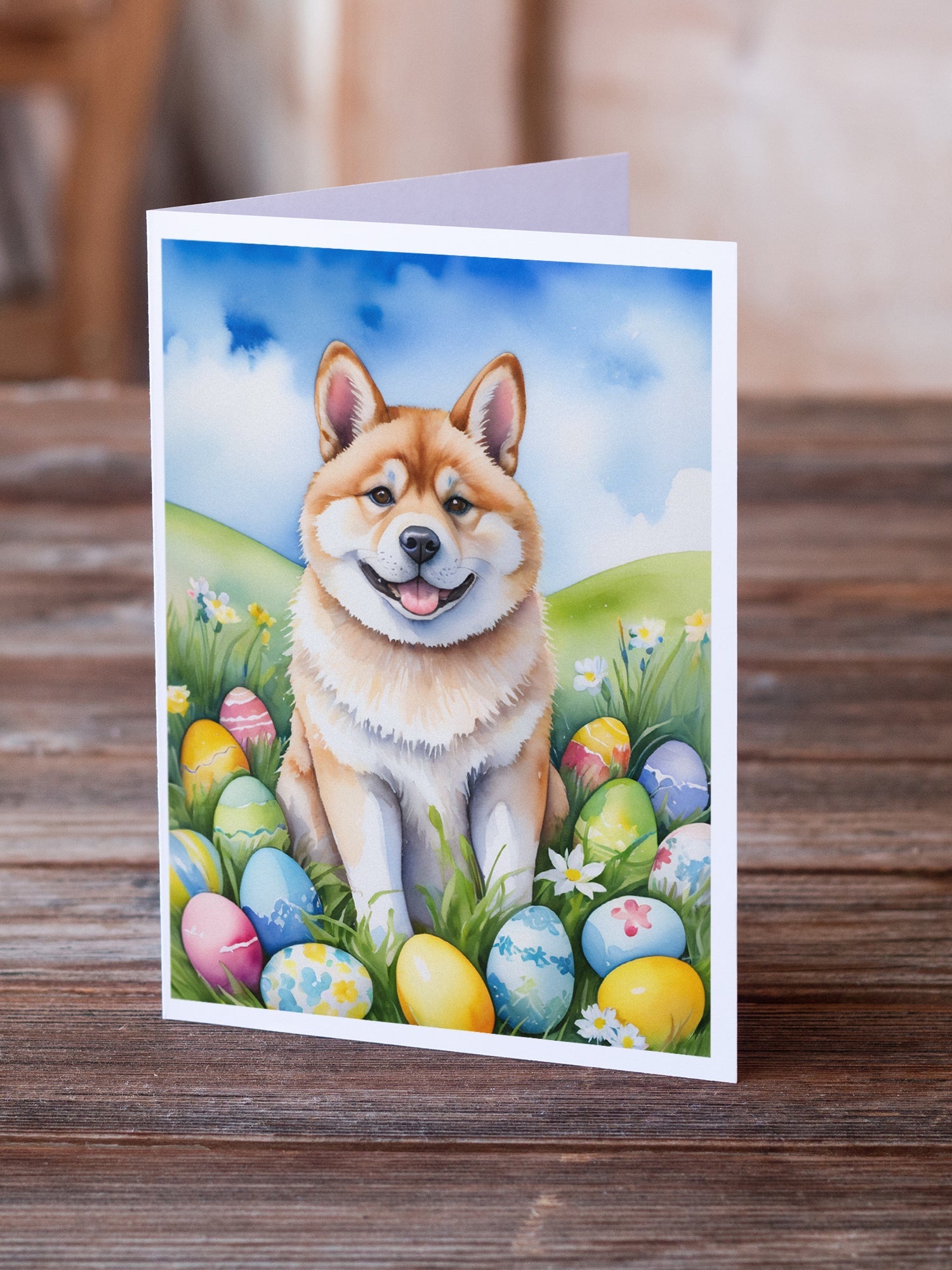 Akita Easter Egg Hunt Greeting Cards Pack of 8 Blank Cards with Envelopes Whimsical A7 Size 5x7