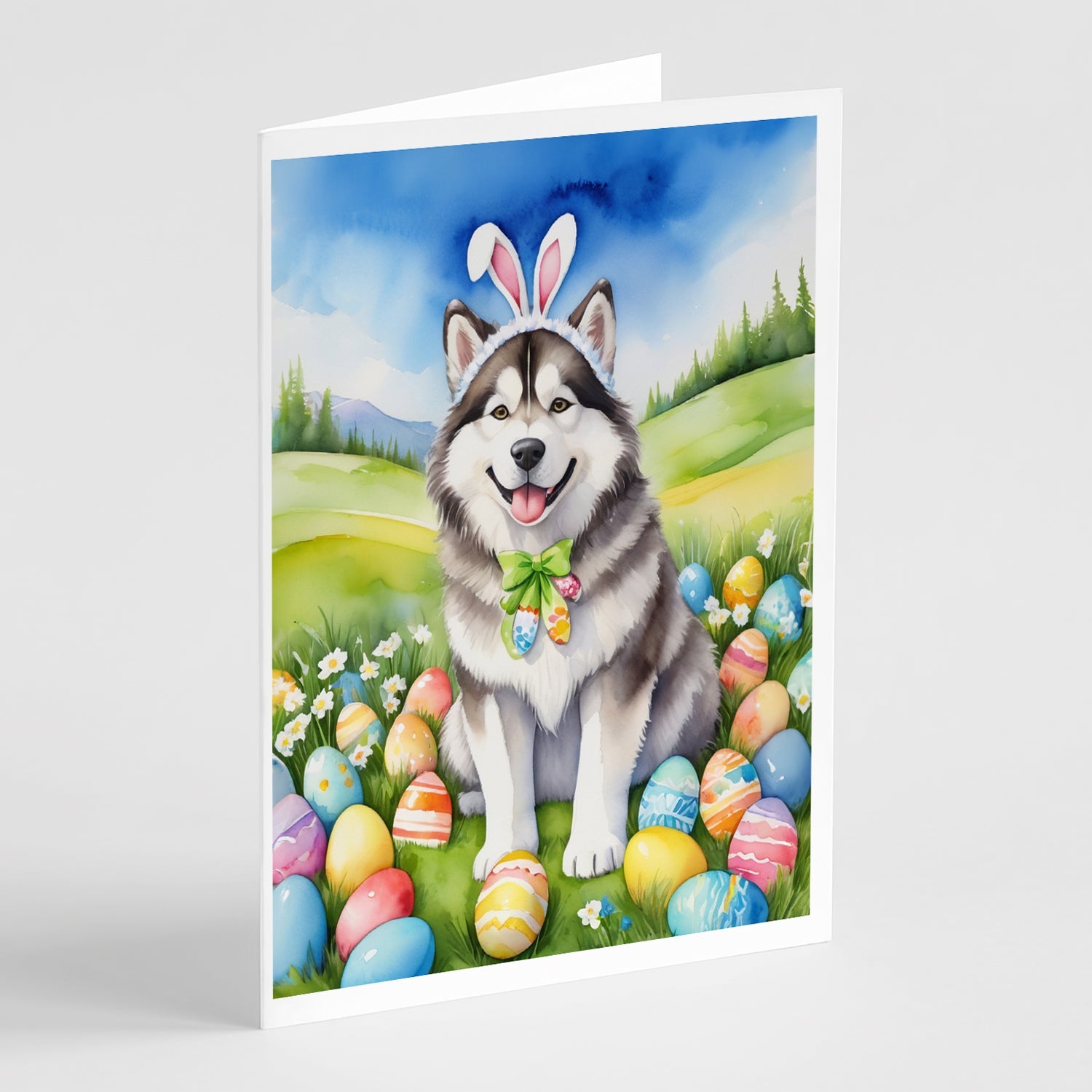 Alaskan Malamute Easter Egg Hunt Greeting Cards Pack of 8 Blank Cards with Envelopes Whimsical A7 Size 5x7