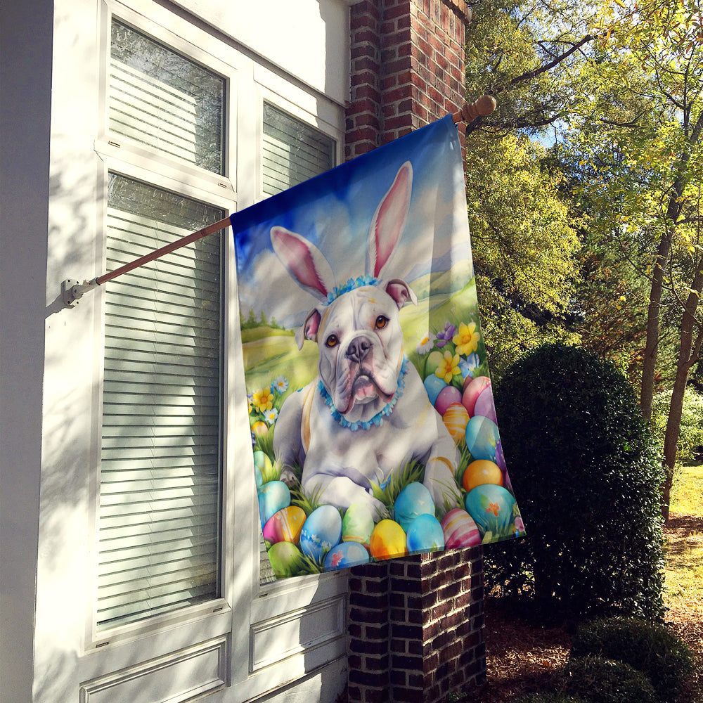 American Bulldog Easter Egg Hunt House Flag 28x40 Porch Sleeve Pole Decorative Outside Yard Banner Artwork Wall Hanging, Polyester