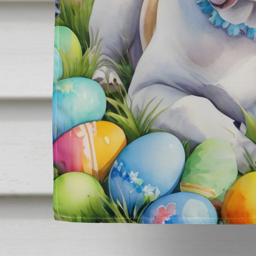 American Bulldog Easter Egg Hunt House Flag 28x40 Porch Sleeve Pole Decorative Outside Yard Banner Artwork Wall Hanging, Polyester