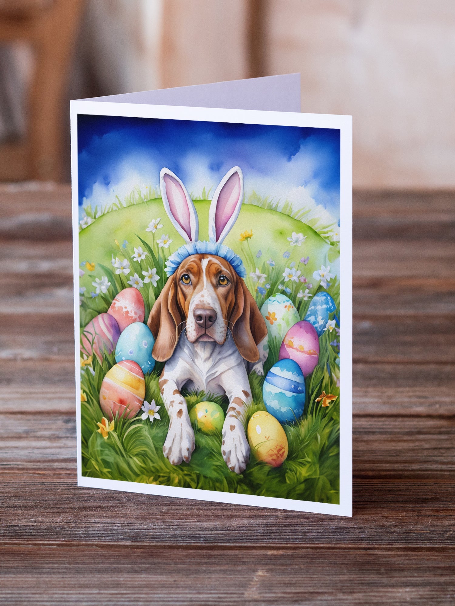 American English Coonhound Easter Egg Hunt Greeting Cards Pack of 8 Blank Cards with Envelopes Whimsical A7 Size 5x7