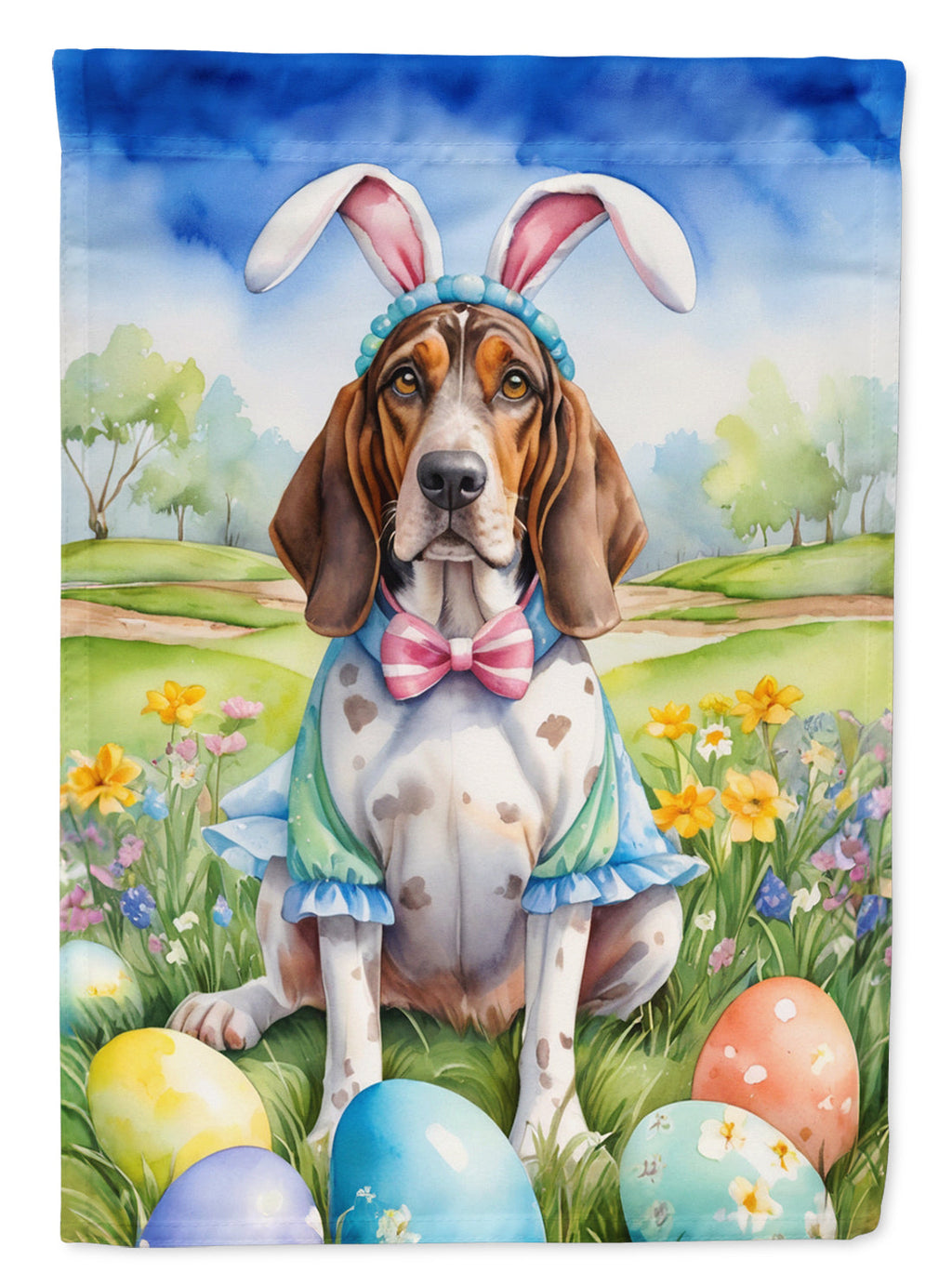 American English Coonhound Easter Egg Hunt House Flag 28x40 Porch Sleeve Pole Decorative Outside Yard Banner Artwork Wall Hanging, Polyester