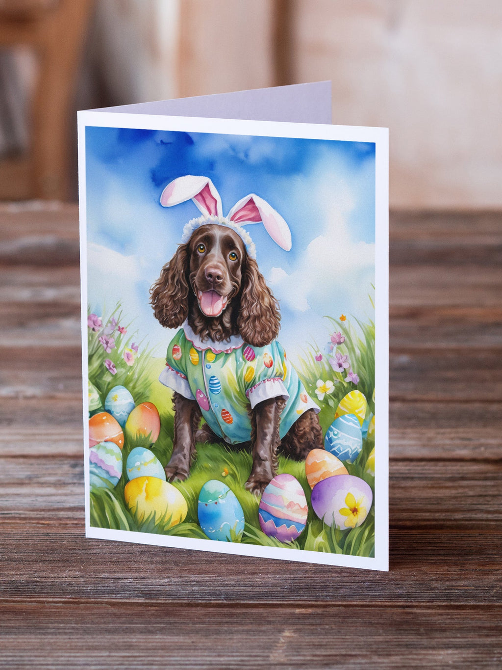 American Water Spaniel Easter Egg Hunt Greeting Cards Pack of 8 Blank Cards with Envelopes Whimsical A7 Size 5x7