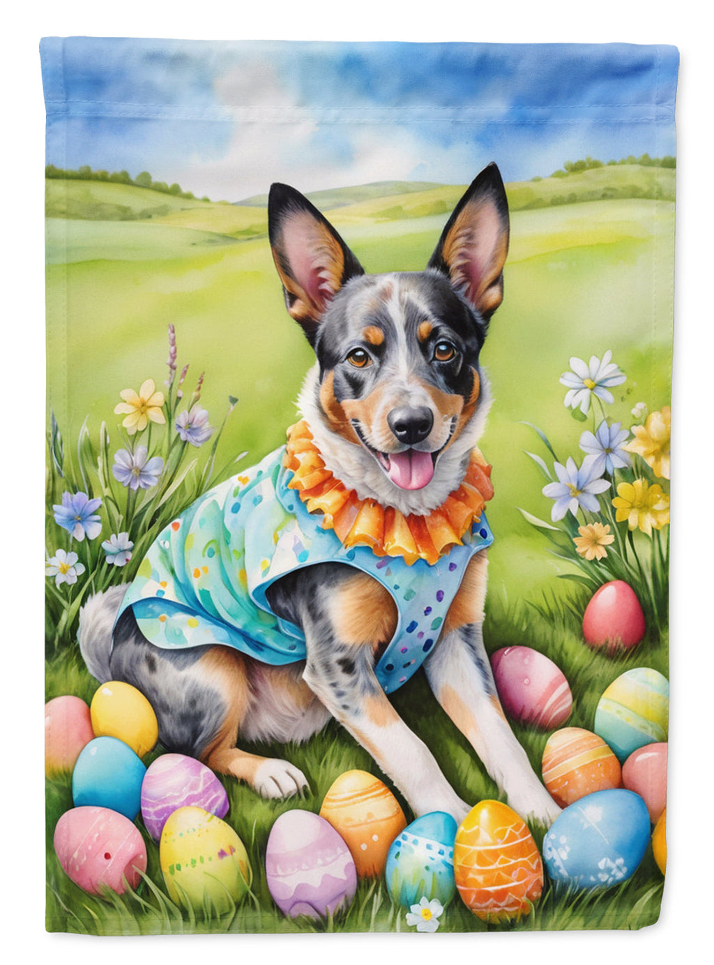 Australian Cattle Dog Easter Egg Hunt House Flag 28x40 Porch Sleeve Pole Decorative Outside Yard Banner Artwork Wall Hanging, Polyester