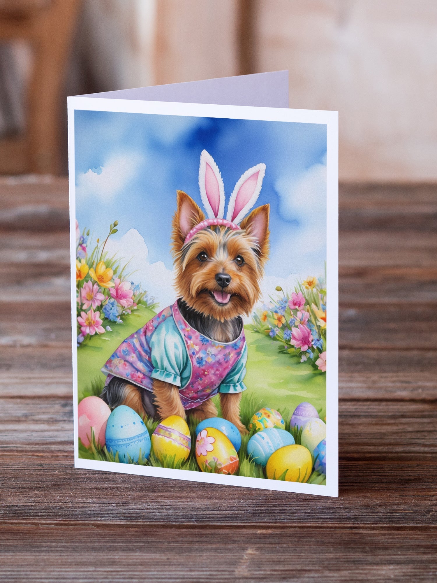 Australian Terrier Easter Egg Hunt Greeting Cards Pack of 8 Blank Cards with Envelopes Whimsical A7 Size 5x7