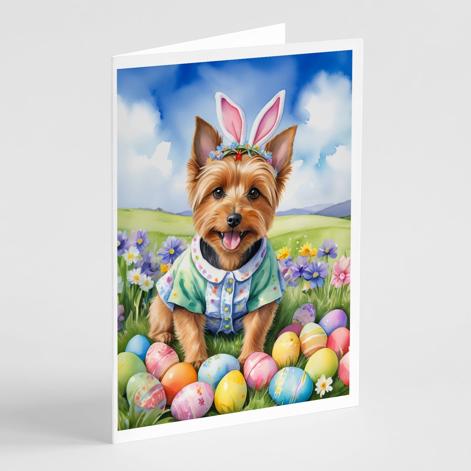 Australian Terrier Easter Egg Hunt Greeting Cards Pack of 8 Blank Cards with Envelopes Whimsical A7 Size 5x7