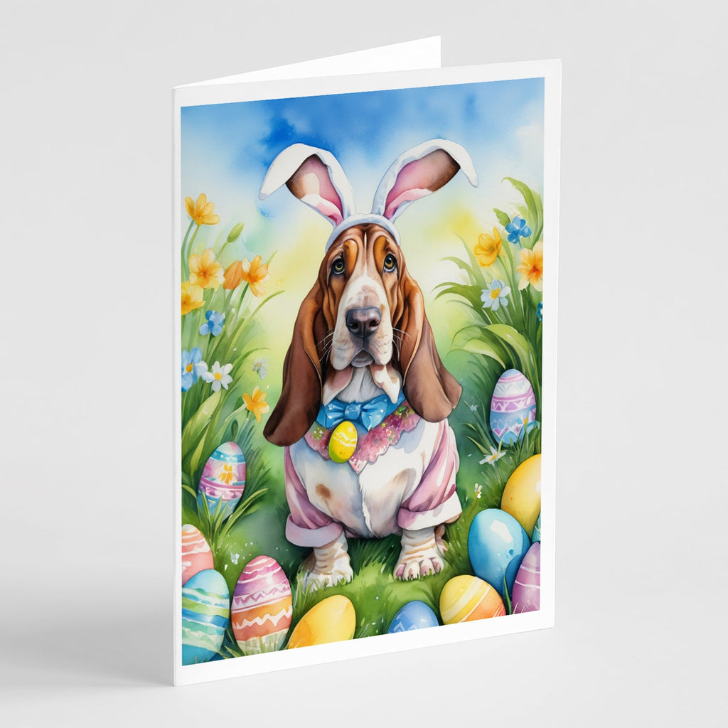 Basset Hound Easter Egg Hunt Greeting Cards Pack of 8 Blank Cards with Envelopes Whimsical A7 Size 5x7