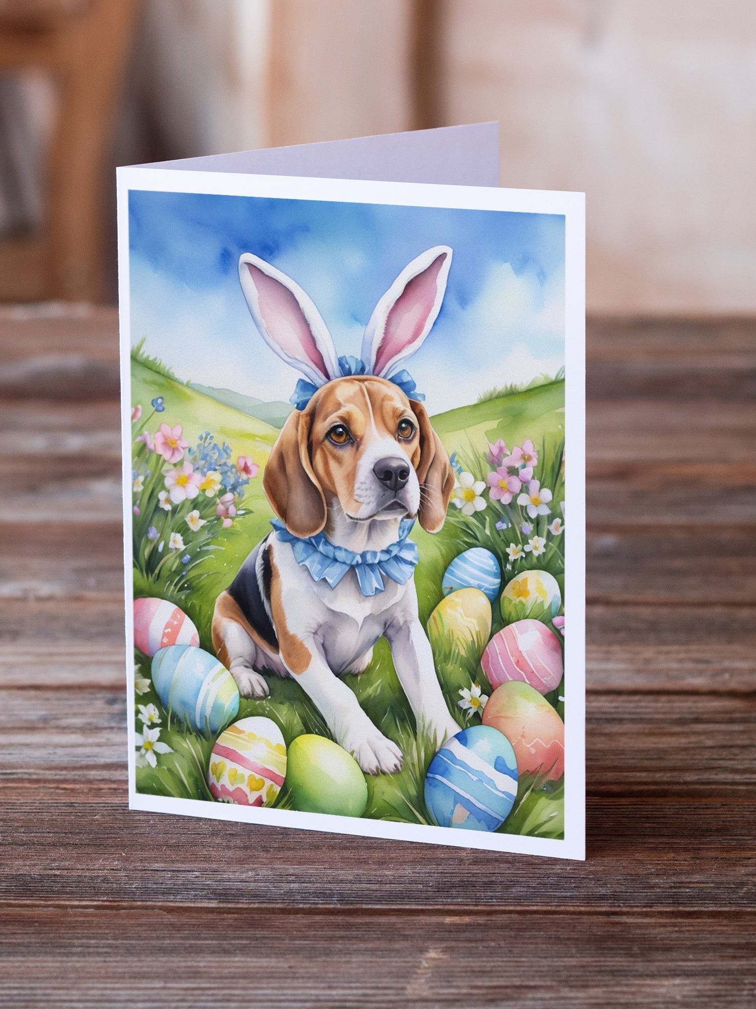 Beagle Easter Egg Hunt Greeting Cards Pack of 8 Blank Cards with Envelopes Whimsical A7 Size 5x7