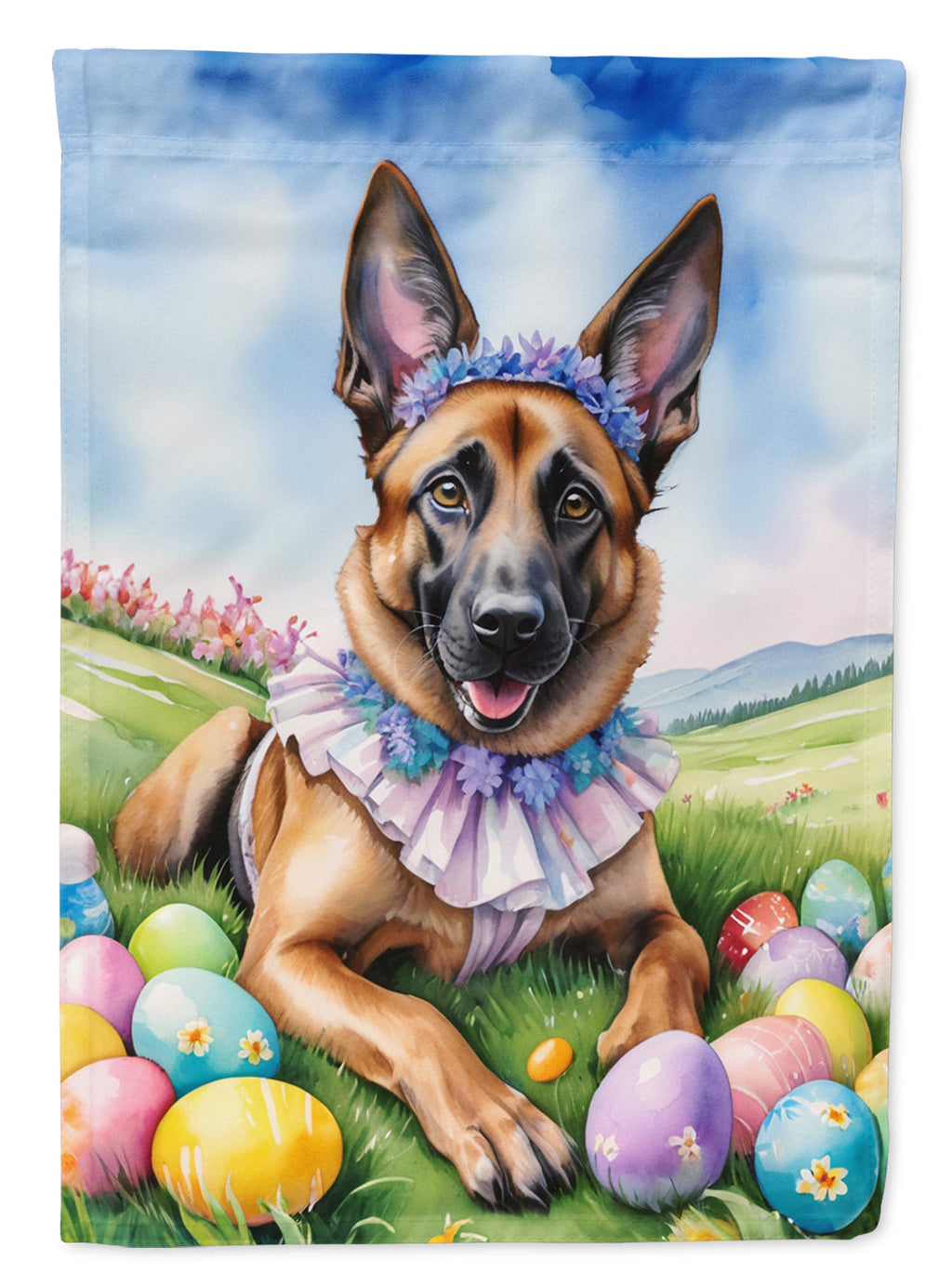 Belgian Malinois Easter Egg Hunt House Flag 28x40 Porch Sleeve Pole Decorative Outside Yard Banner Artwork Wall Hanging, Polyester