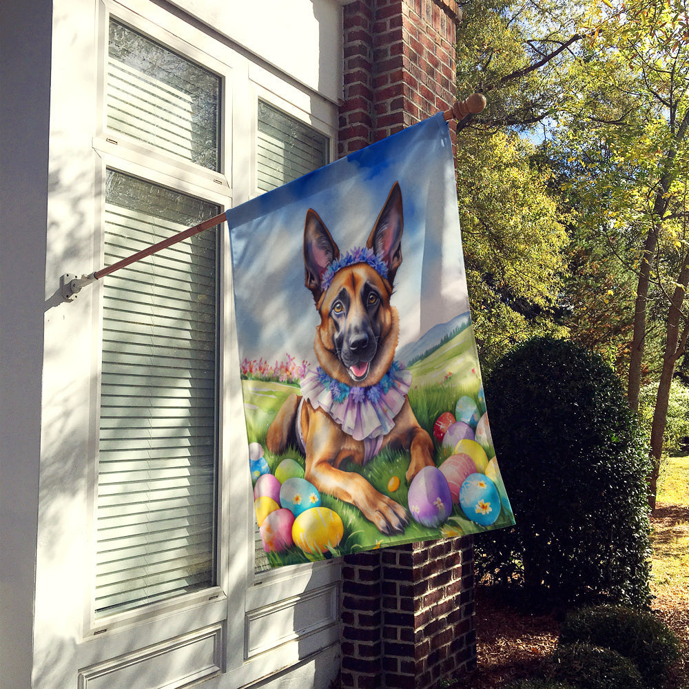 Belgian Malinois Easter Egg Hunt House Flag 28x40 Porch Sleeve Pole Decorative Outside Yard Banner Artwork Wall Hanging, Polyester