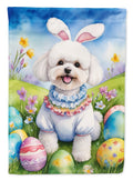 Bichon Frise Easter Egg Hunt House Flag 28x40 Porch Sleeve Pole Decorative Outside Yard Banner Artwork Wall Hanging, Polyester