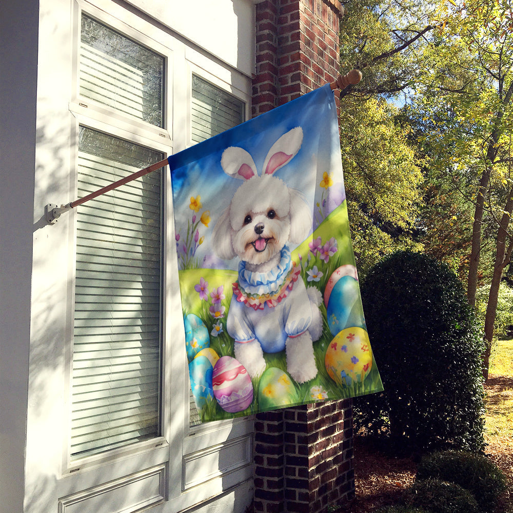 Bichon Frise Easter Egg Hunt House Flag 28x40 Porch Sleeve Pole Decorative Outside Yard Banner Artwork Wall Hanging, Polyester