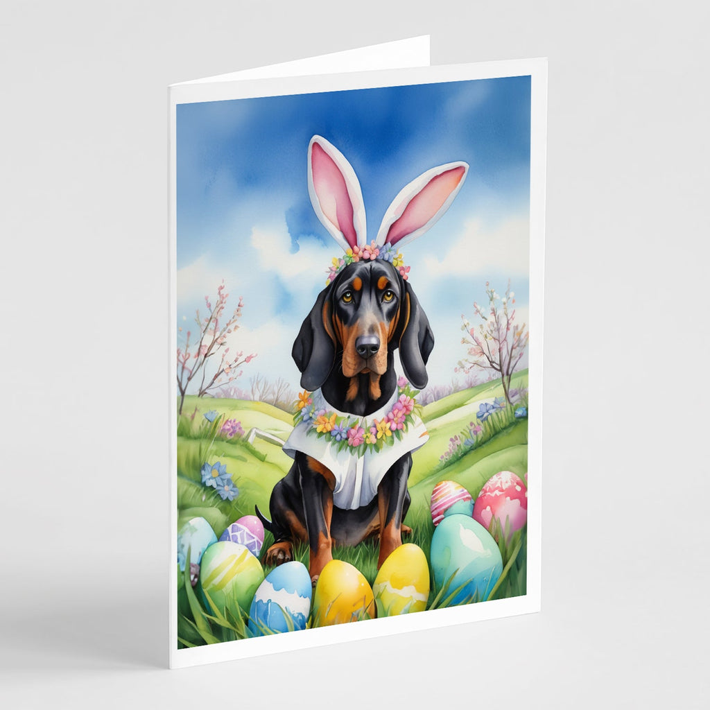 Black and Tan Coonhound Easter Egg Hunt Greeting Cards Pack of 8 Blank Cards with Envelopes Whimsical A7 Size 5x7