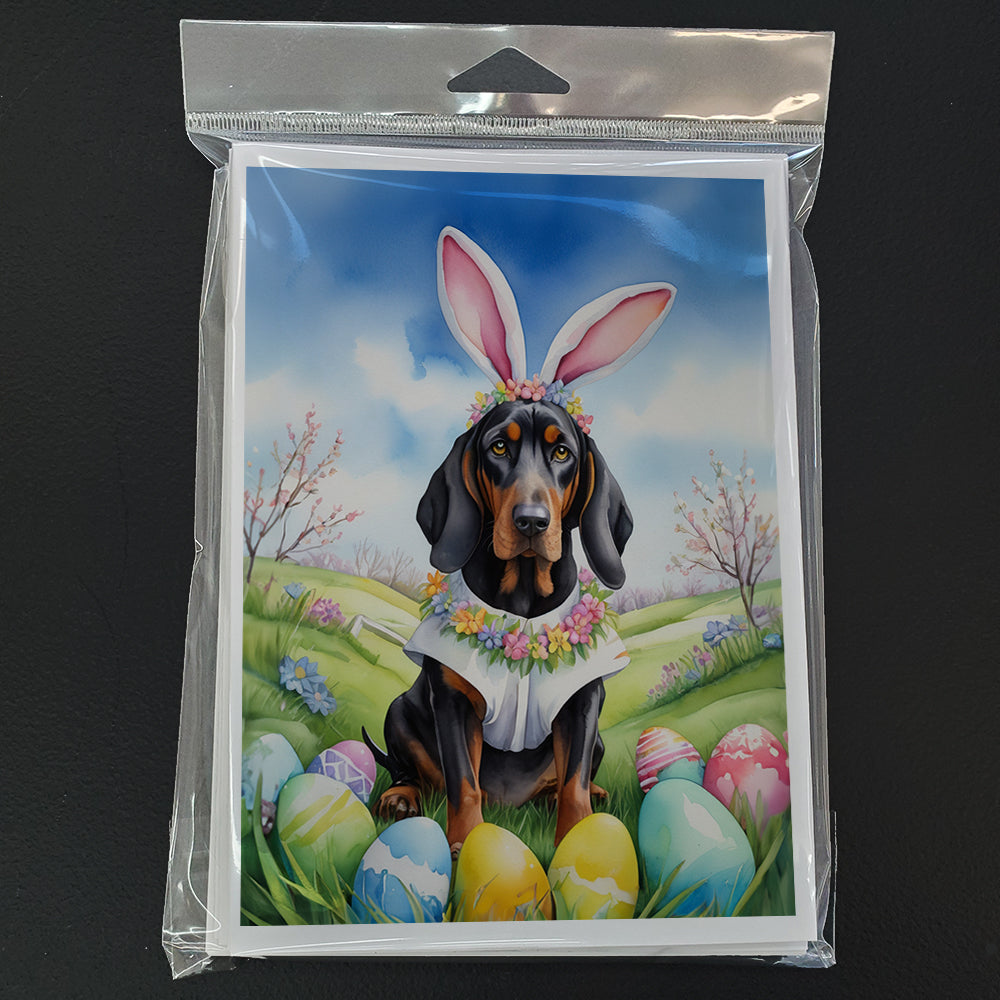 Black and Tan Coonhound Easter Egg Hunt Greeting Cards Pack of 8 Blank Cards with Envelopes Whimsical A7 Size 5x7