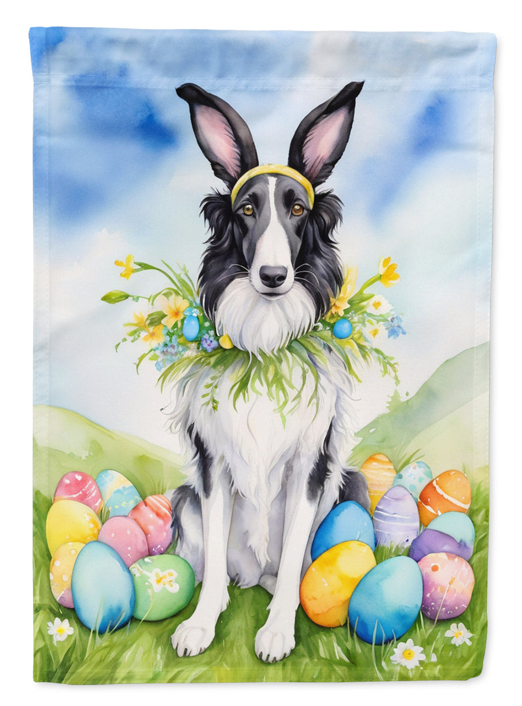 Borzoi Easter Egg Hunt House Flag 28x40 Porch Sleeve Pole Decorative Outside Yard Banner Artwork Wall Hanging, Polyester