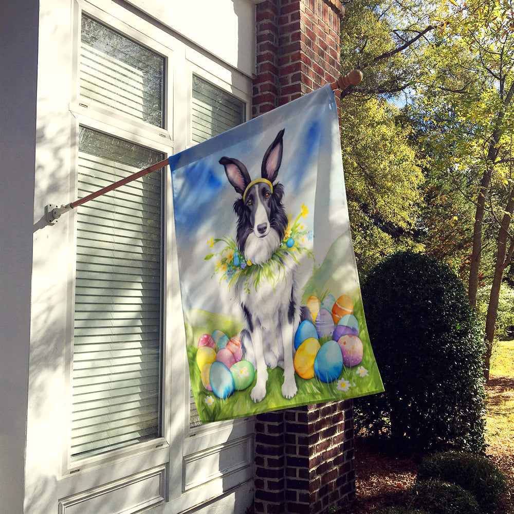 Borzoi Easter Egg Hunt House Flag 28x40 Porch Sleeve Pole Decorative Outside Yard Banner Artwork Wall Hanging, Polyester