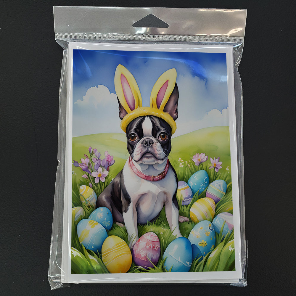 Boston Terrier Easter Egg Hunt Greeting Cards Pack of 8 Blank Cards with Envelopes Whimsical A7 Size 5x7