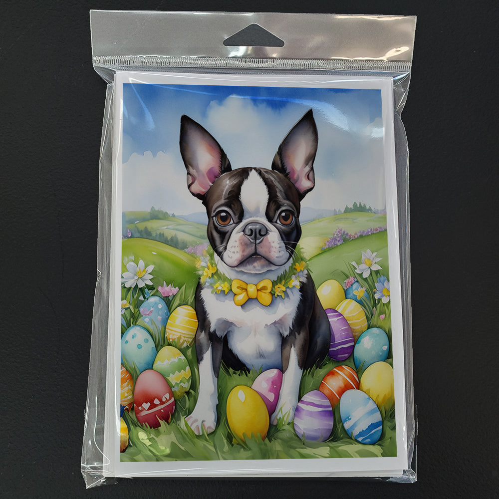 Boston Terrier Easter Egg Hunt Greeting Cards Pack of 8 Blank Cards with Envelopes Whimsical A7 Size 5x7