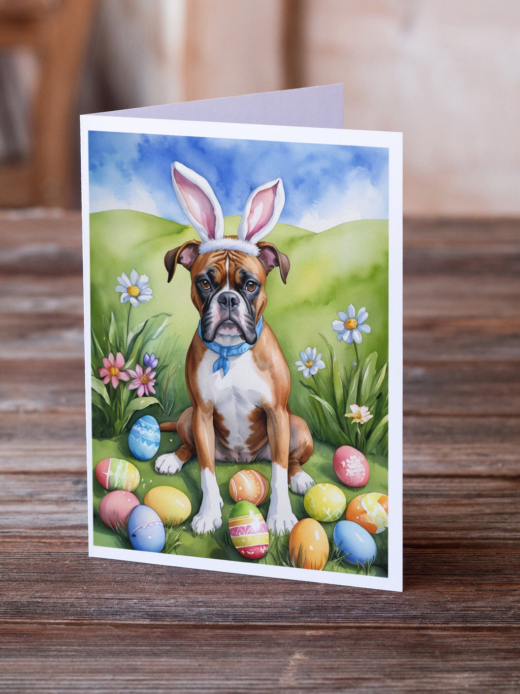 Boxer Easter Egg Hunt Greeting Cards Pack of 8 Blank Cards with Envelopes Whimsical A7 Size 5x7