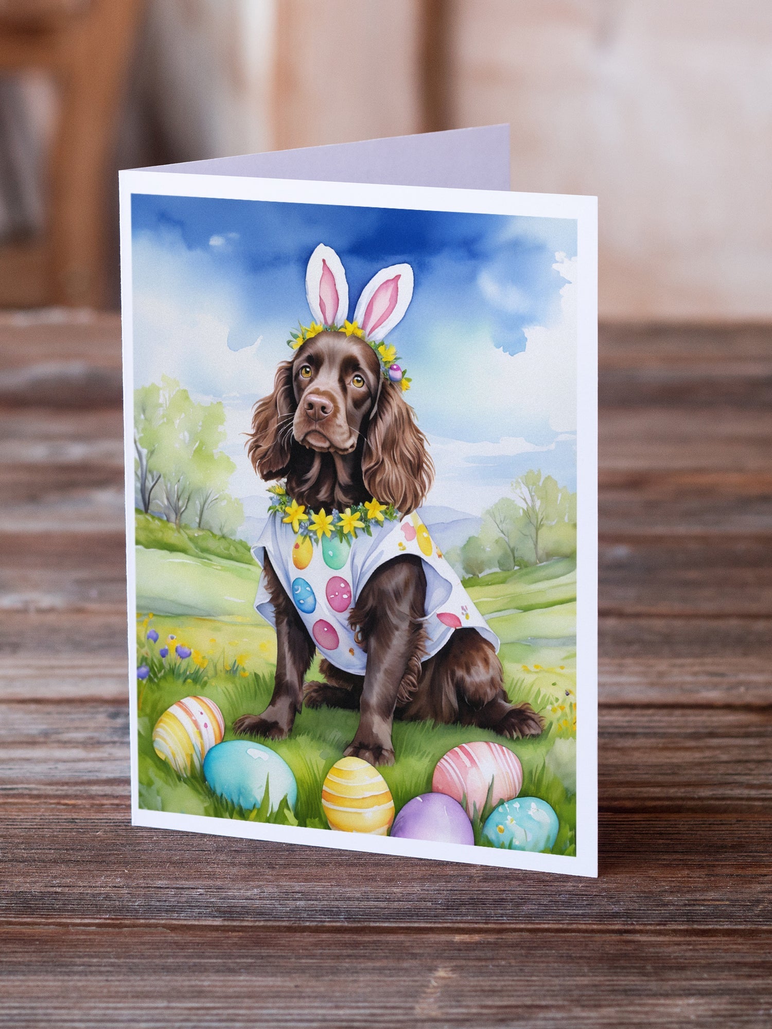 Boykin Spaniel Easter Egg Hunt Greeting Cards Pack of 8 Blank Cards with Envelopes Whimsical A7 Size 5x7