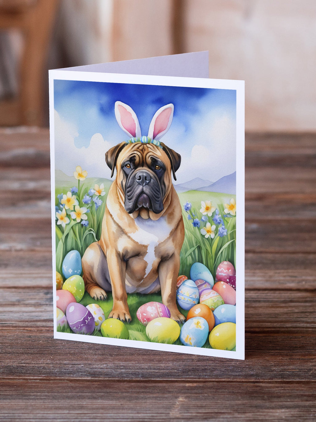 Bullmastiff Easter Egg Hunt Greeting Cards Pack of 8 Blank Cards with Envelopes Whimsical A7 Size 5x7