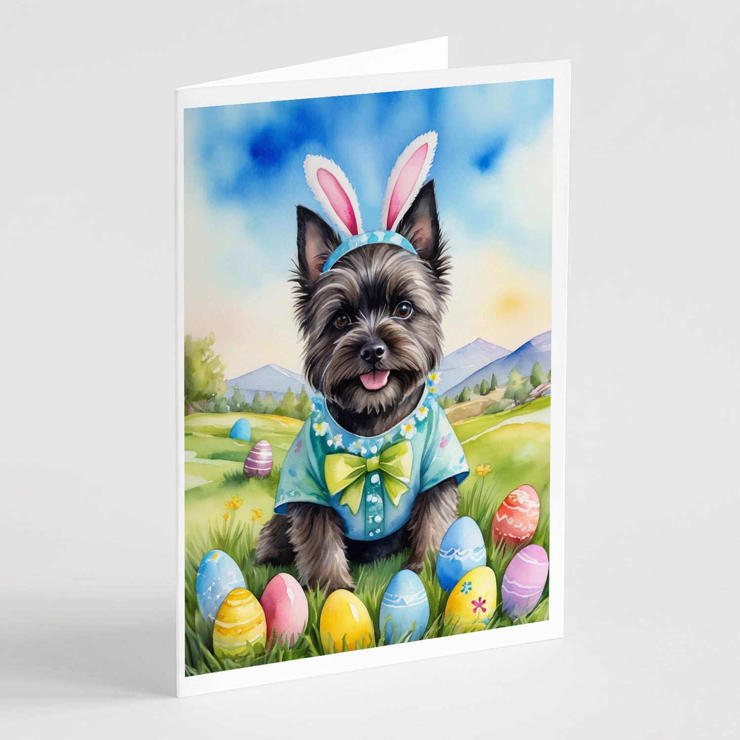 Cairn Terrier Easter Egg Hunt Greeting Cards Pack of 8 Blank Cards with Envelopes Whimsical A7 Size 5x7