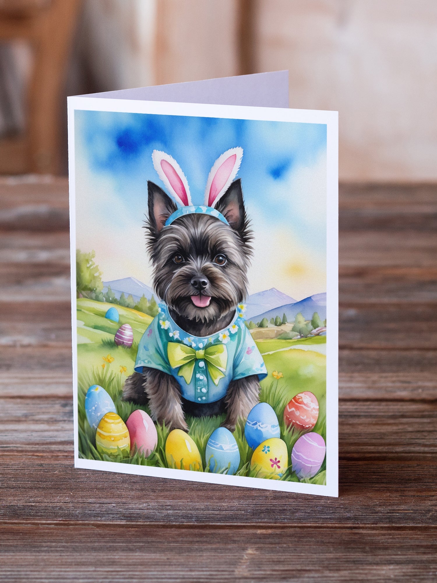 Cairn Terrier Easter Egg Hunt Greeting Cards Pack of 8 Blank Cards with Envelopes Whimsical A7 Size 5x7