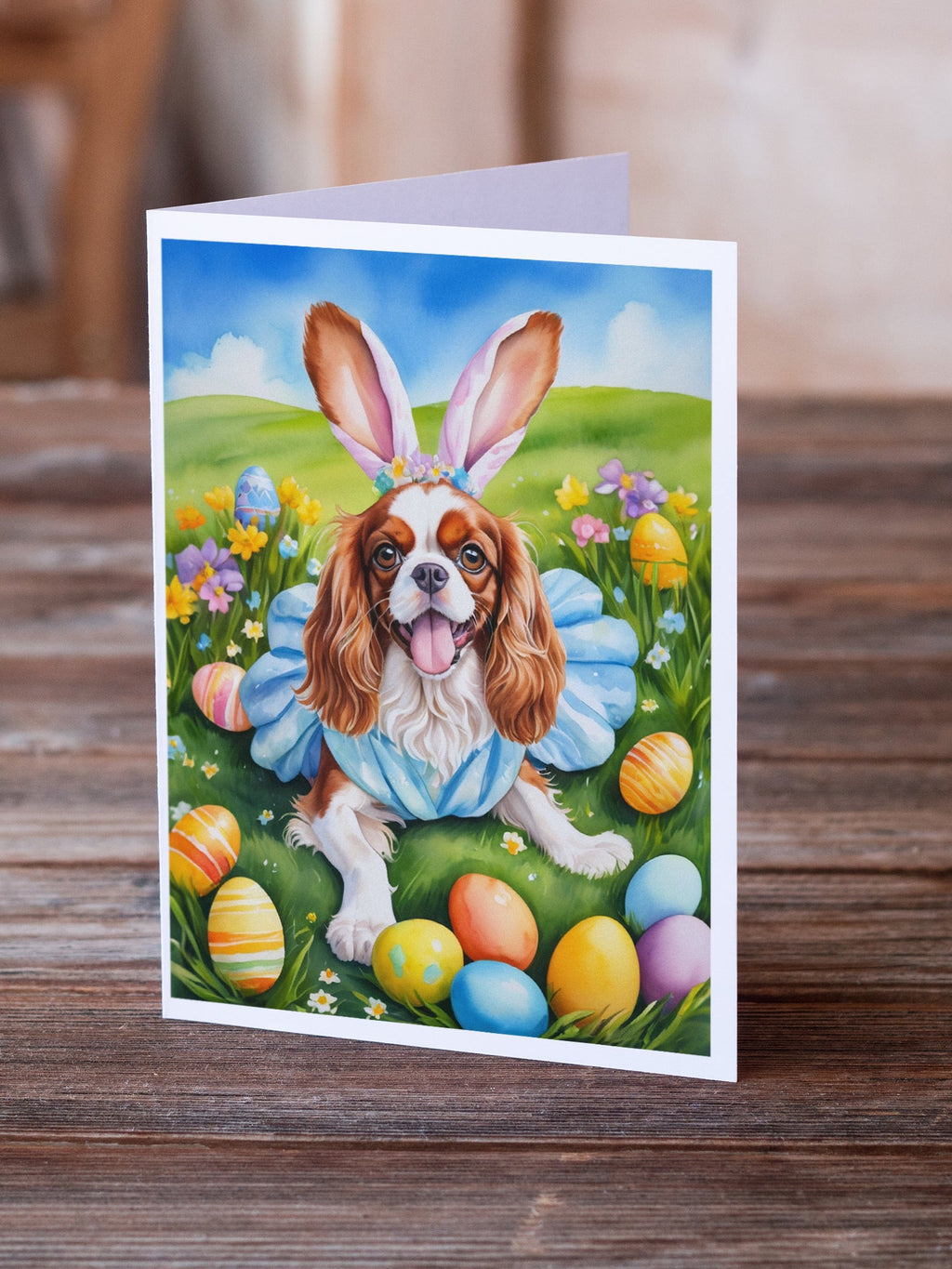 Cavalier Spaniel Easter Egg Hunt Greeting Cards Pack of 8 Blank Cards with Envelopes Whimsical A7 Size 5x7
