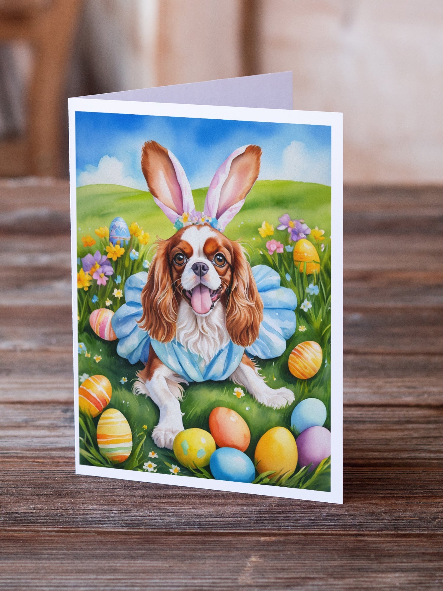 Cavalier Spaniel Easter Egg Hunt Greeting Cards Pack of 8 Blank Cards with Envelopes Whimsical A7 Size 5x7