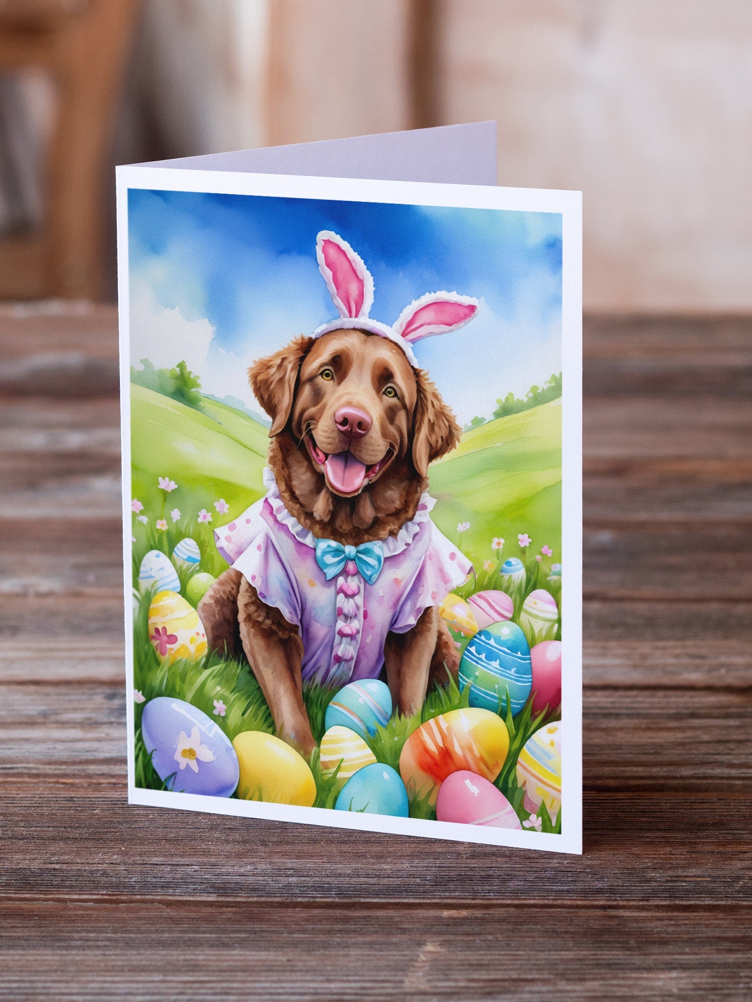 Chesapeake Bay Retriever Easter Egg Hunt Greeting Cards Pack of 8 Blank Cards with Envelopes Whimsical A7 Size 5x7