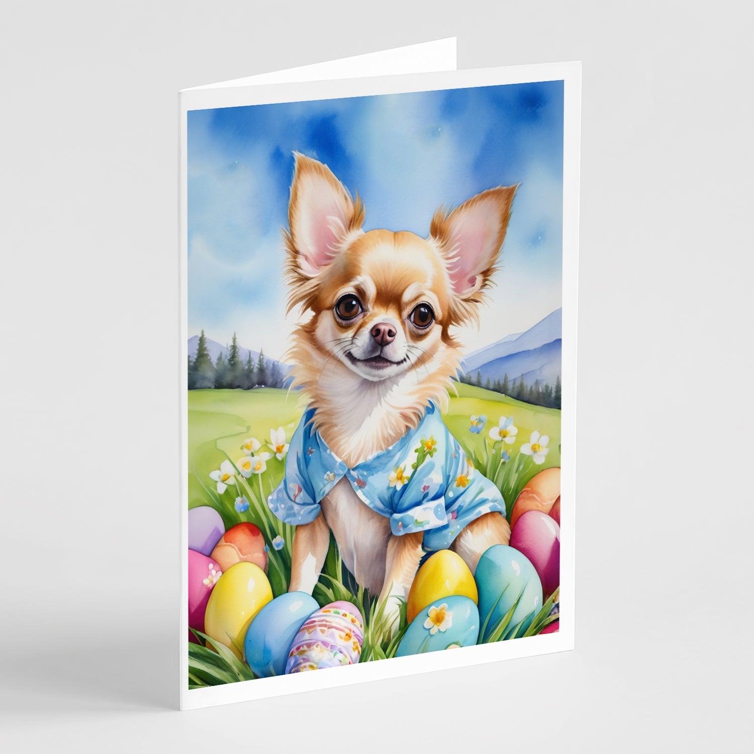 Chihuahua Easter Egg Hunt Greeting Cards Pack of 8 Blank Cards with Envelopes Whimsical A7 Size 5x7