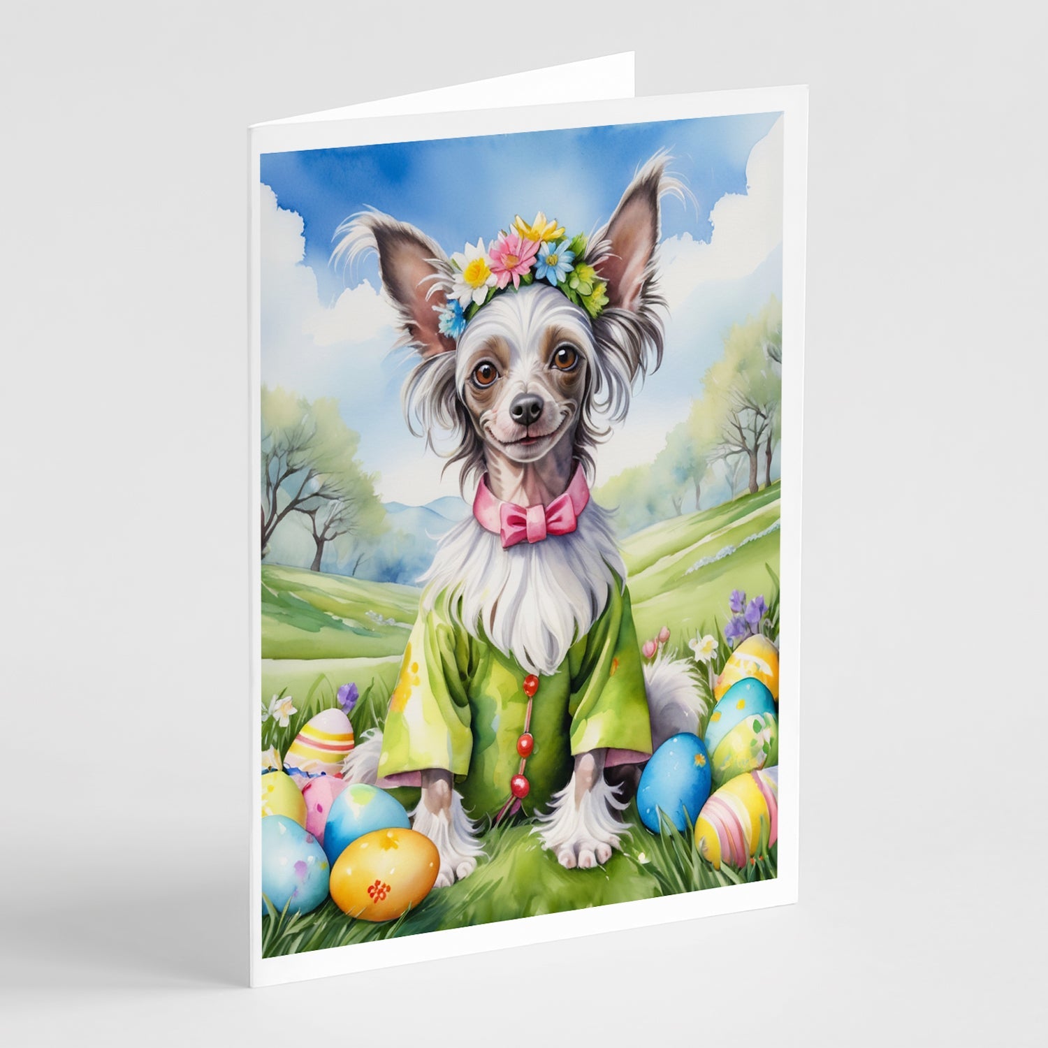 Chinese Crested Easter Egg Hunt Greeting Cards Pack of 8 Blank Cards with Envelopes Whimsical A7 Size 5x7