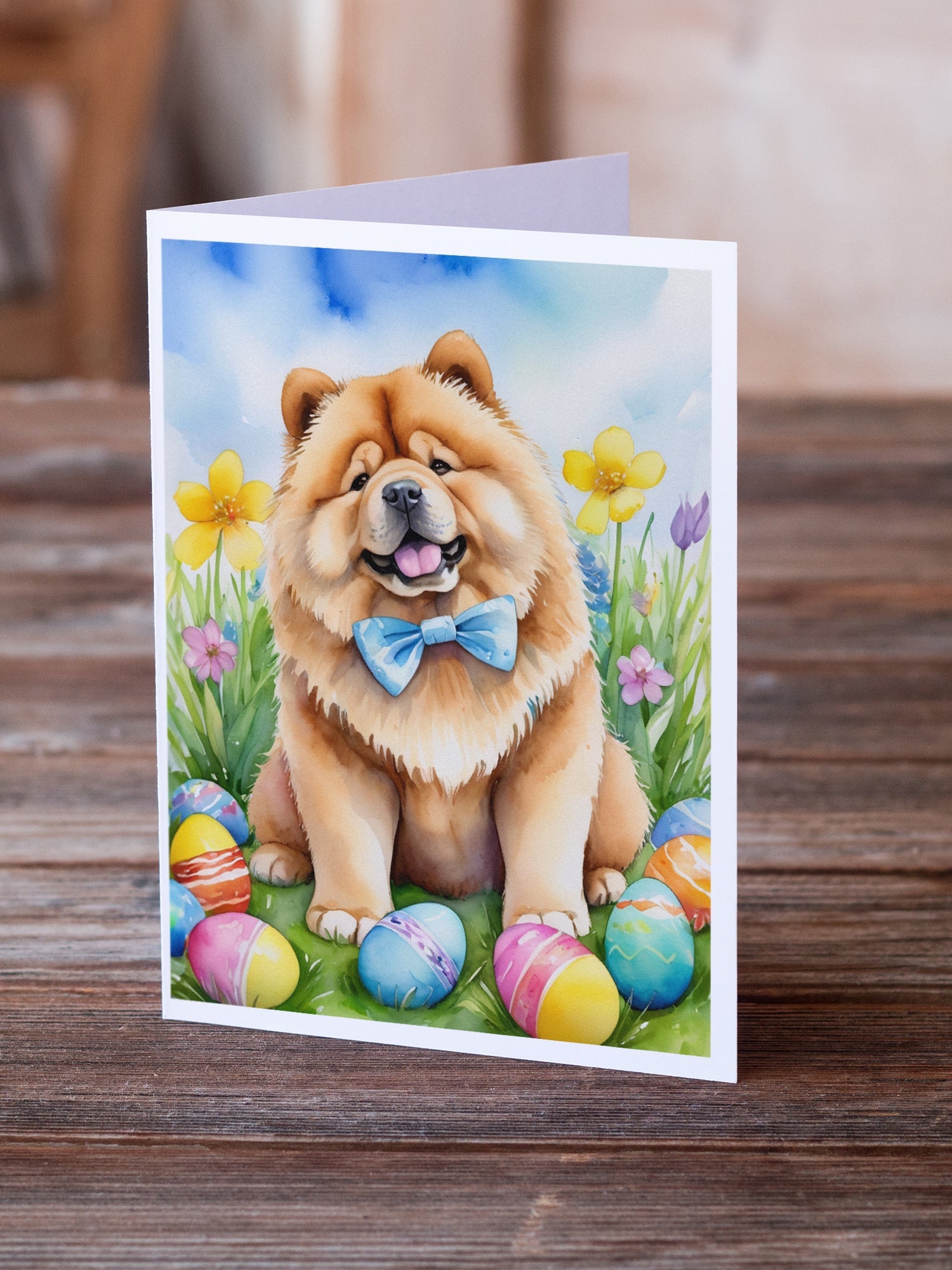 Chow Chow Easter Egg Hunt Greeting Cards Pack of 8 Blank Cards with Envelopes Whimsical A7 Size 5x7