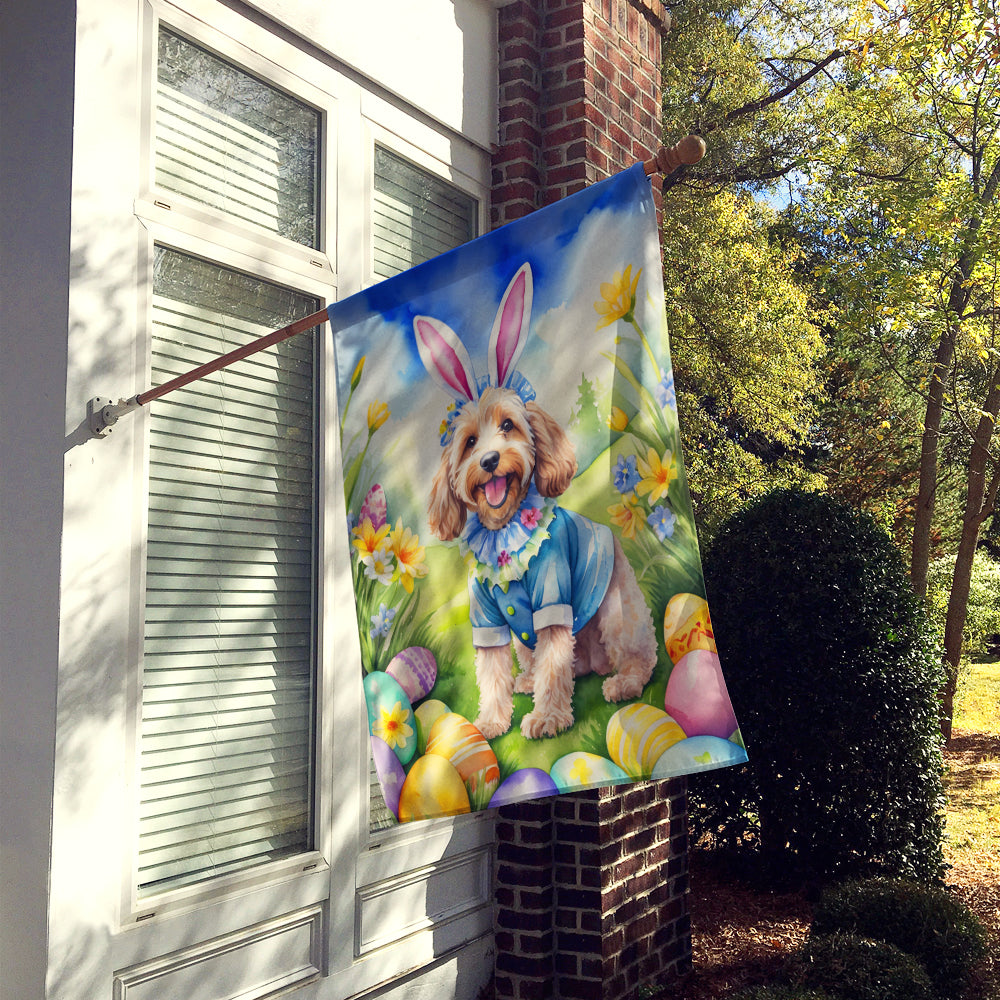 Cockapoo Easter Egg Hunt House Flag 28x40 Porch Sleeve Pole Decorative Outside Yard Banner Artwork Wall Hanging, Polyester