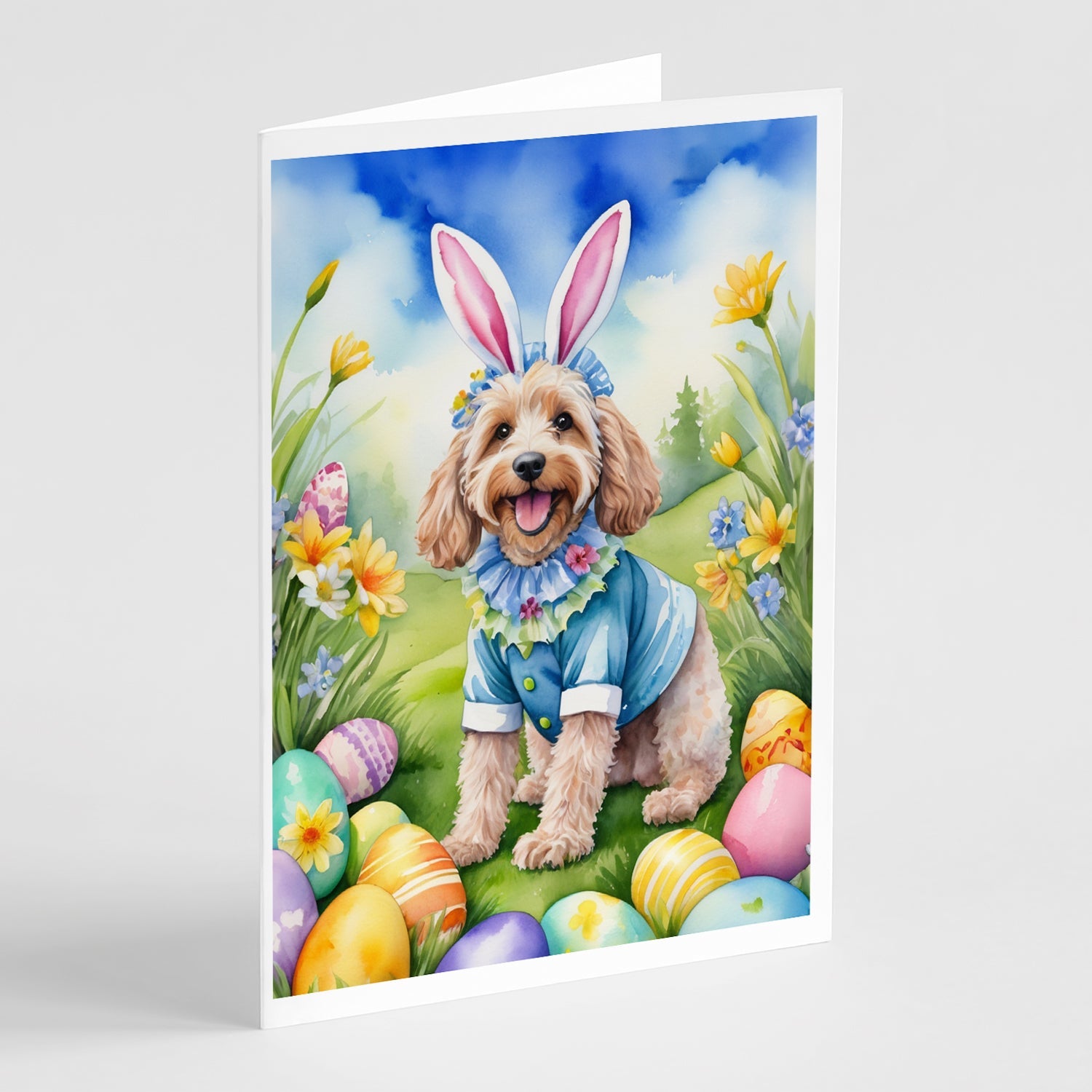 Cockapoo Easter Egg Hunt Greeting Cards Pack of 8 Blank Cards with Envelopes Whimsical A7 Size 5x7