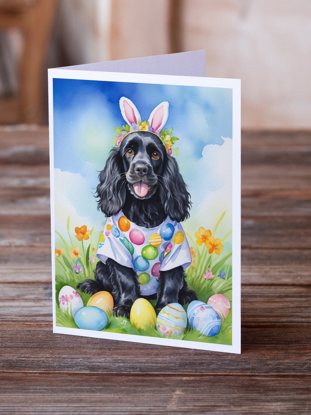 Cocker Spaniel Easter Egg Hunt Greeting Cards Pack of 8 Blank Cards with Envelopes Whimsical A7 Size 5x7