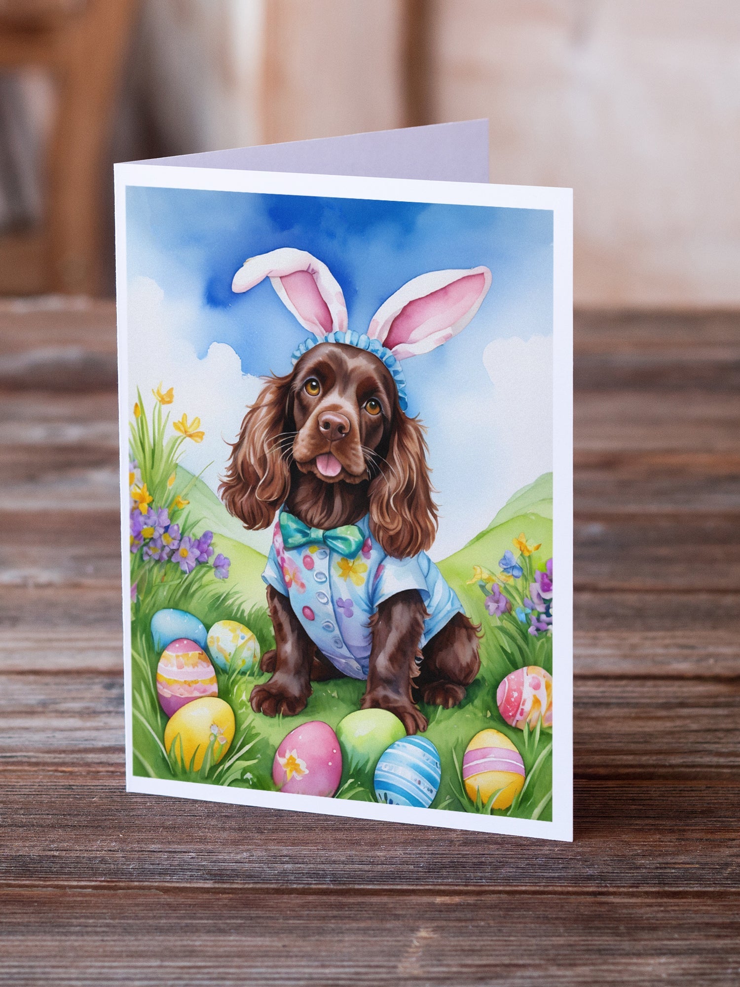 Cocker Spaniel Easter Egg Hunt Greeting Cards Pack of 8 Blank Cards with Envelopes Whimsical A7 Size 5x7