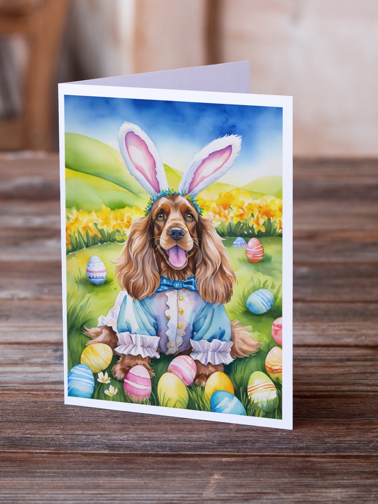 Cocker Spaniel Easter Egg Hunt Greeting Cards Pack of 8 Blank Cards with Envelopes Whimsical A7 Size 5x7