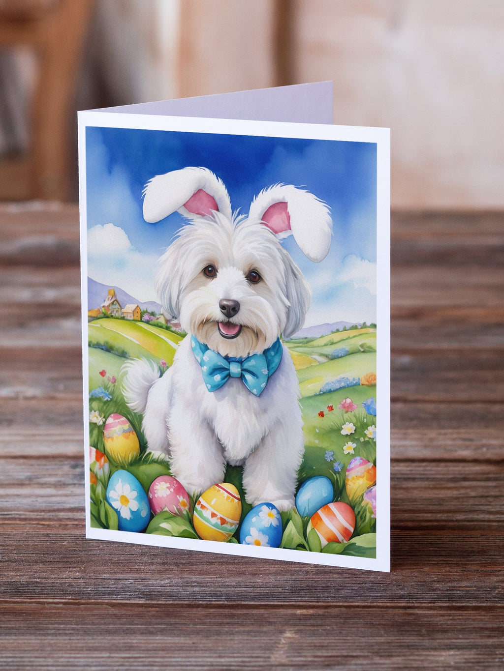 Coton de Tulear Easter Egg Hunt Greeting Cards Pack of 8 Blank Cards with Envelopes Whimsical A7 Size 5x7
