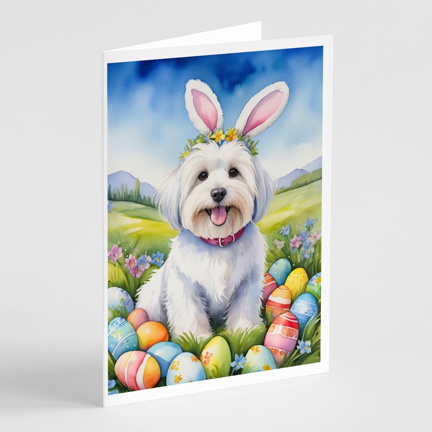 Coton de Tulear Easter Egg Hunt Greeting Cards Pack of 8 Blank Cards with Envelopes Whimsical A7 Size 5x7