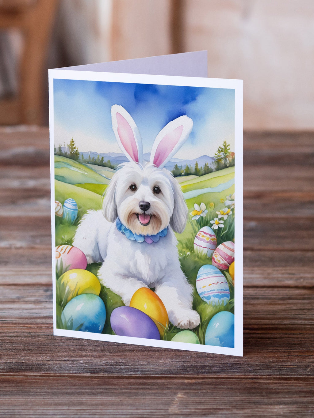 Coton de Tulear Easter Egg Hunt Greeting Cards Pack of 8 Blank Cards with Envelopes Whimsical A7 Size 5x7