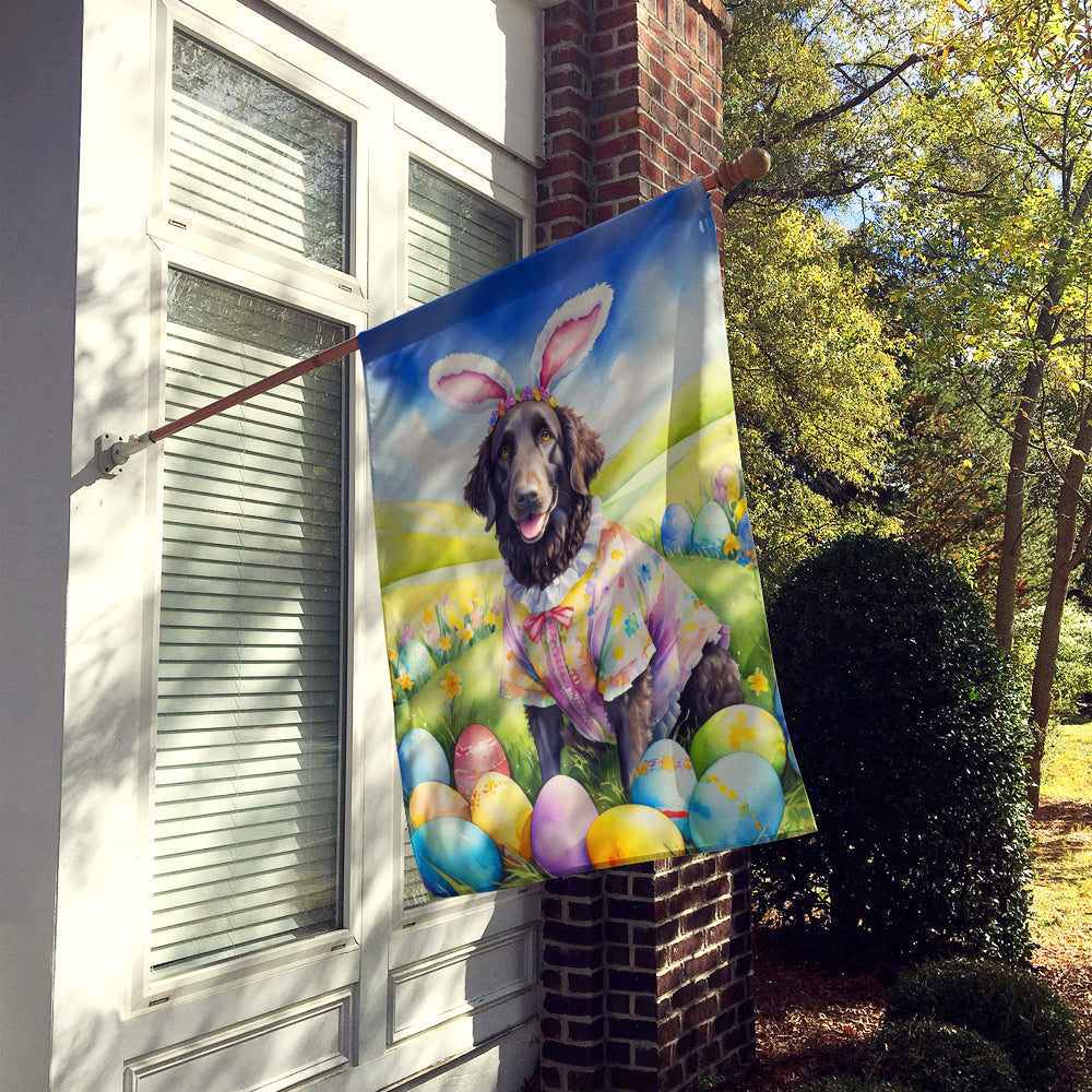 Curly-Coated Retriever Easter Egg Hunt House Flag 28x40 Porch Sleeve Pole Decorative Outside Yard Banner Artwork Wall Hanging, Polyester