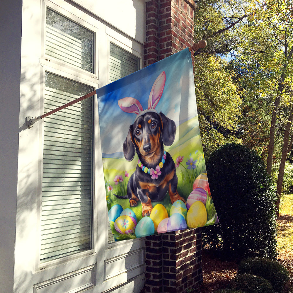 Dachshund Easter Egg Hunt House Flag 28x40 Porch Sleeve Pole Decorative Outside Yard Banner Artwork Wall Hanging, Polyester