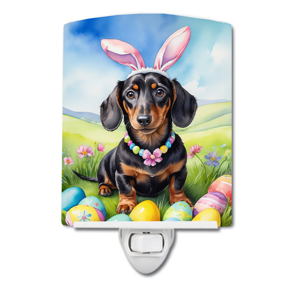 Dachshund Easter Egg Hunt Ceramic Night Light Compact, UL-Certified, Ideal for Bedroom, Bathroom, Nursery, Hallway, Kitchen, 6x4x3, Multicolor