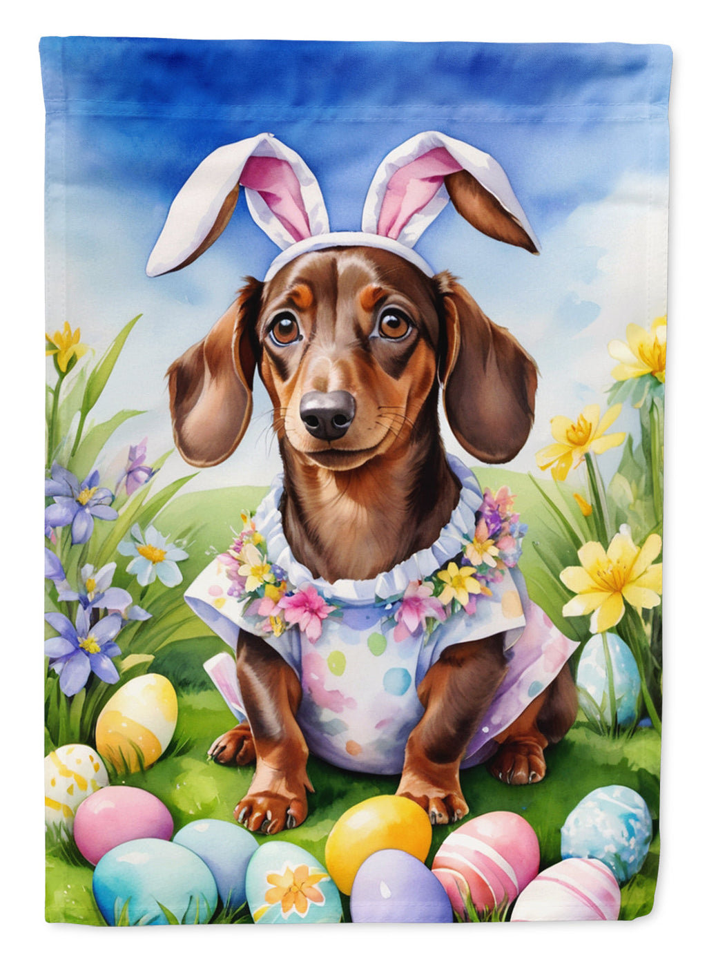 Dachshund Easter Egg Hunt House Flag 28x40 Porch Sleeve Pole Decorative Outside Yard Banner Artwork Wall Hanging, Polyester