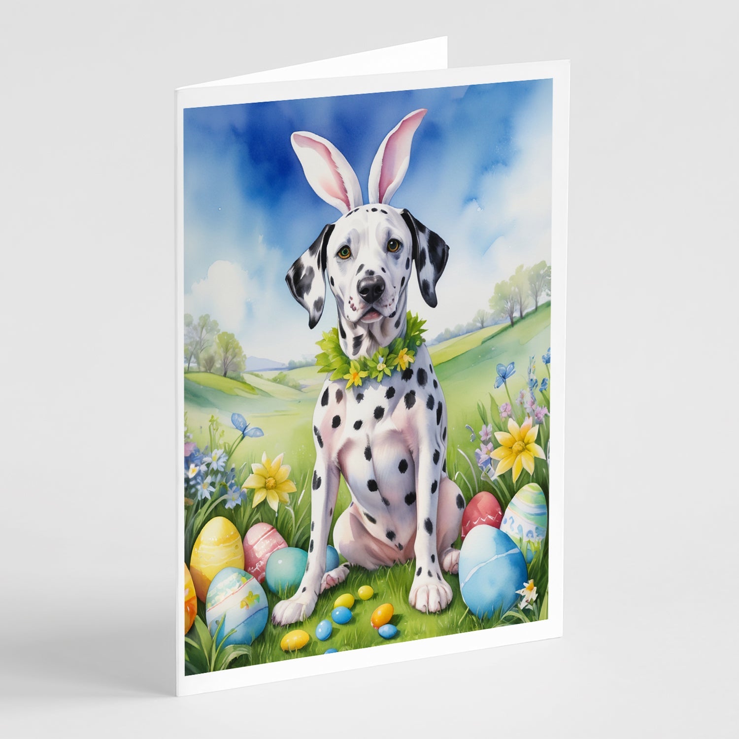 Dalmatian Easter Egg Hunt Greeting Cards Pack of 8 Blank Cards with Envelopes Whimsical A7 Size 5x7
